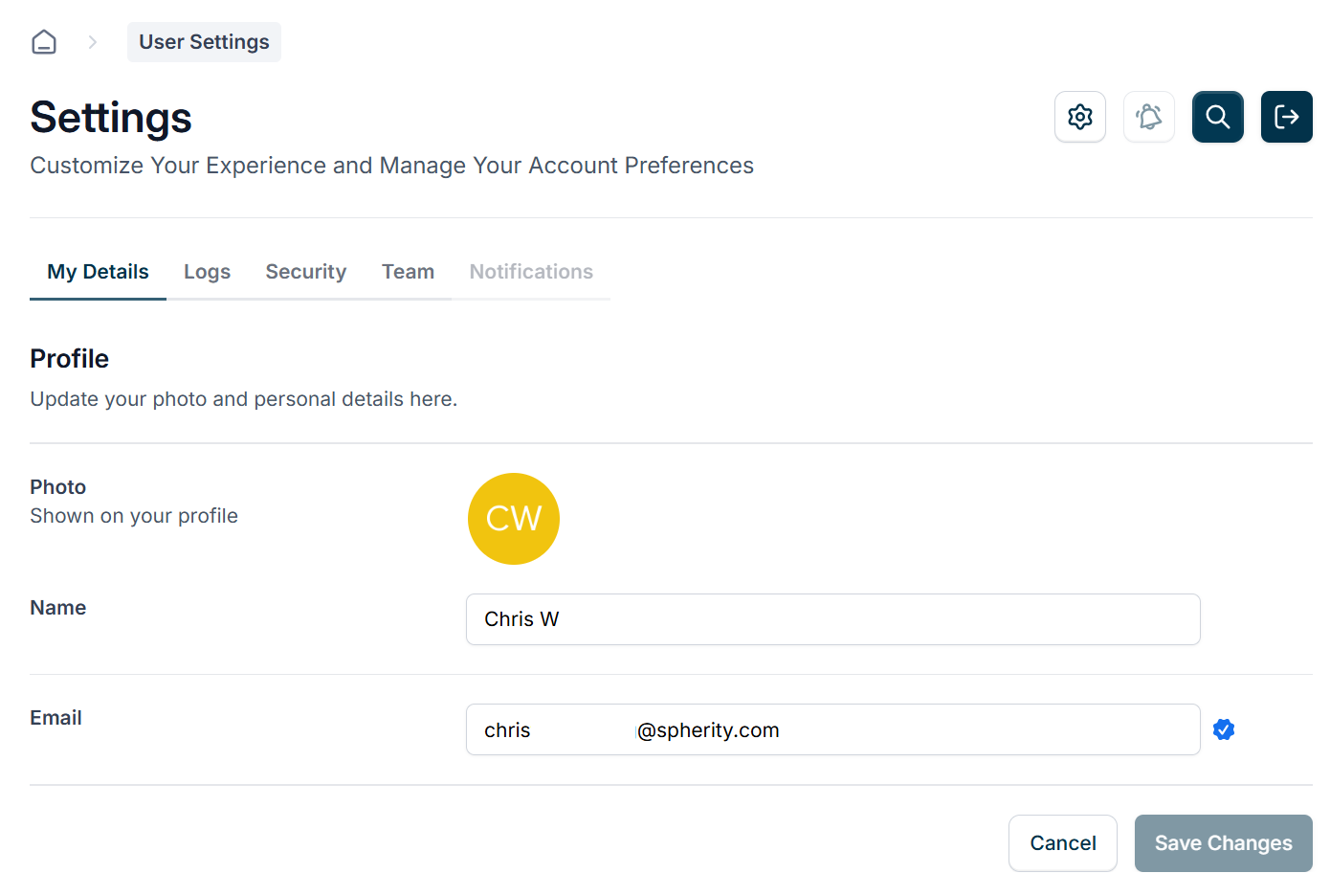 CARO User Account Settings